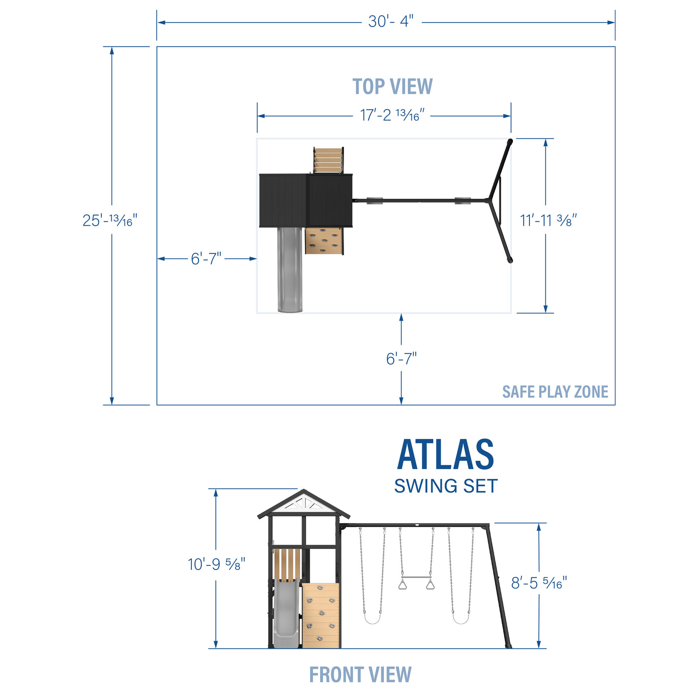 Atlas Steel Swing Set — footprint and dimensions