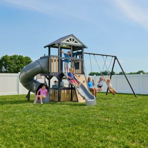 Atlas Steel Swing Set with Monkey Bars and Tube Slide — product photo 1