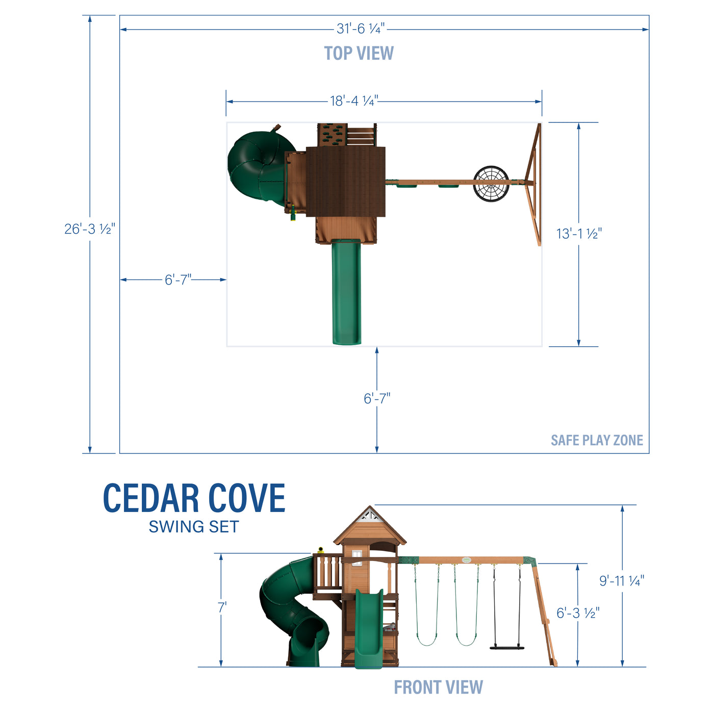 Cedar Cove Swing Set — footprint and dimensions