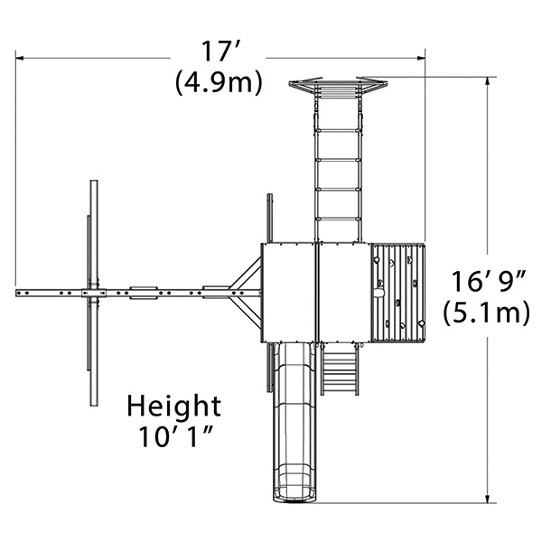 Grand Chateau With Gray Slide & Monkey Bars (4' Deck) — dimensions and layout