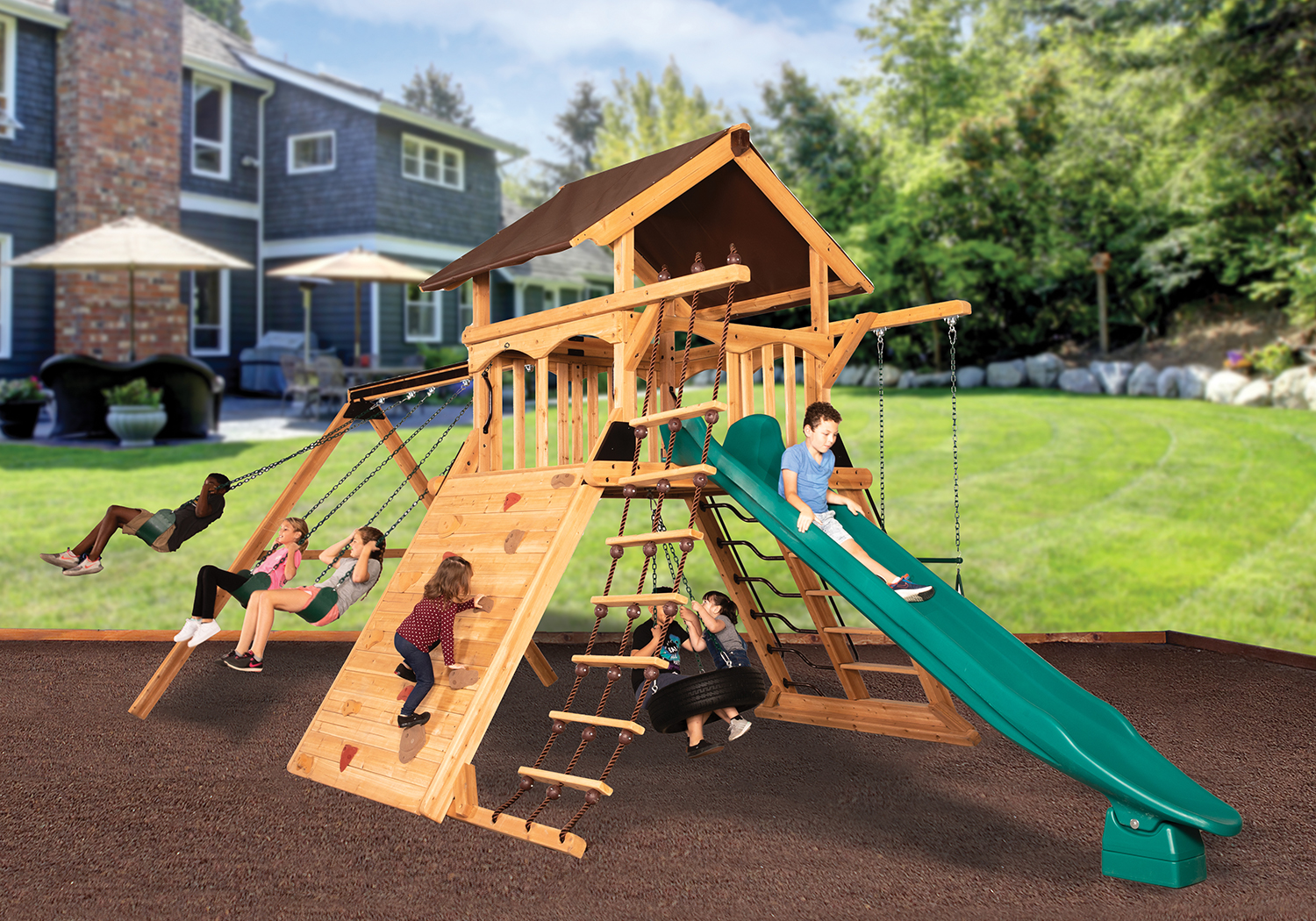 Olympian Peak XL 1 with Tarp Roof Mahogany Playset — product photo 1