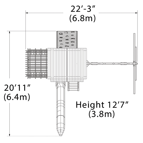 Olympian Treehouse XL 3 Swing Set — dimensions and layout