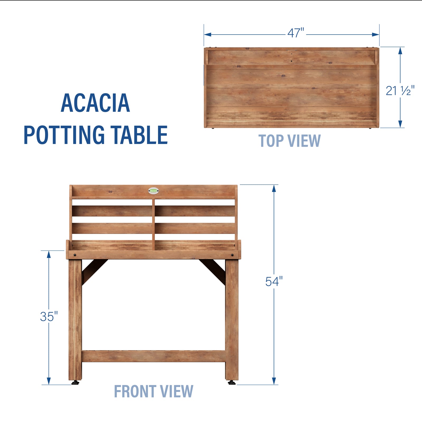 Potting Table/Bench/Serving Bar - Acacia Wood — footprint and dimensions