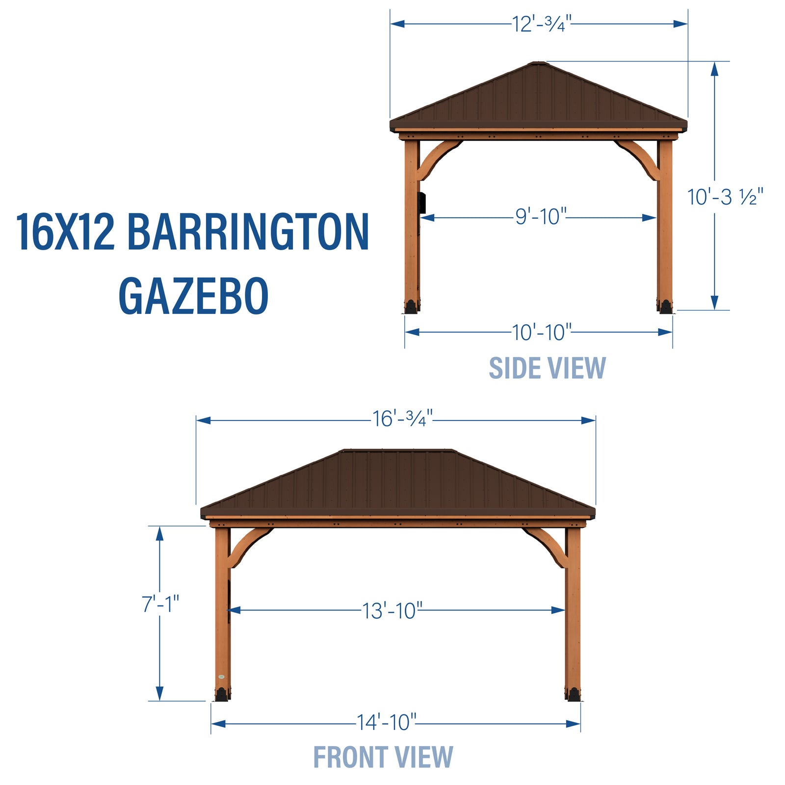 16x12 Barrington Gazebo — footprint and dimensions