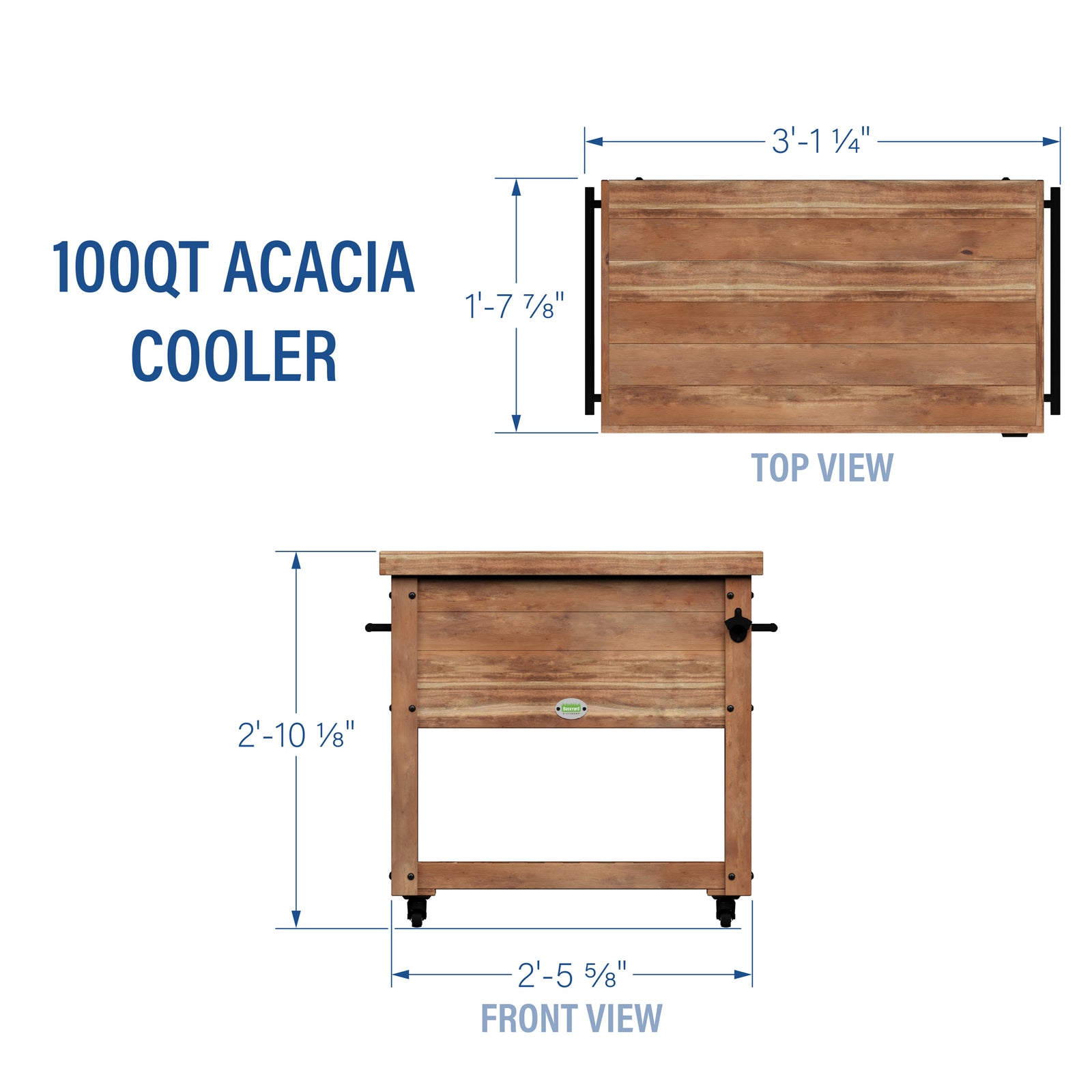 100 Quart Patio Cooler - Acacia — footprint and dimensions