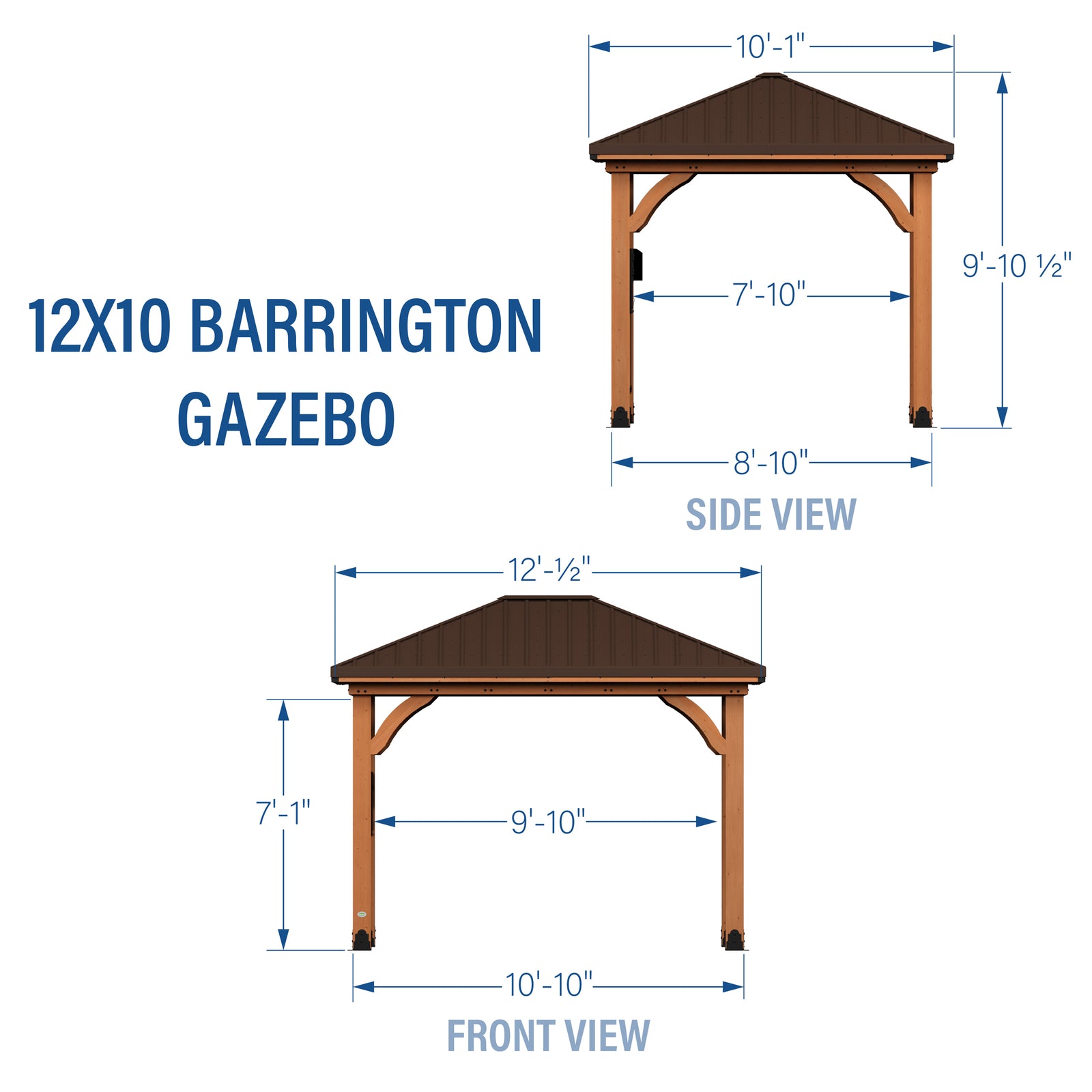 12x10 Barrington Gazebo — footprint and dimensions