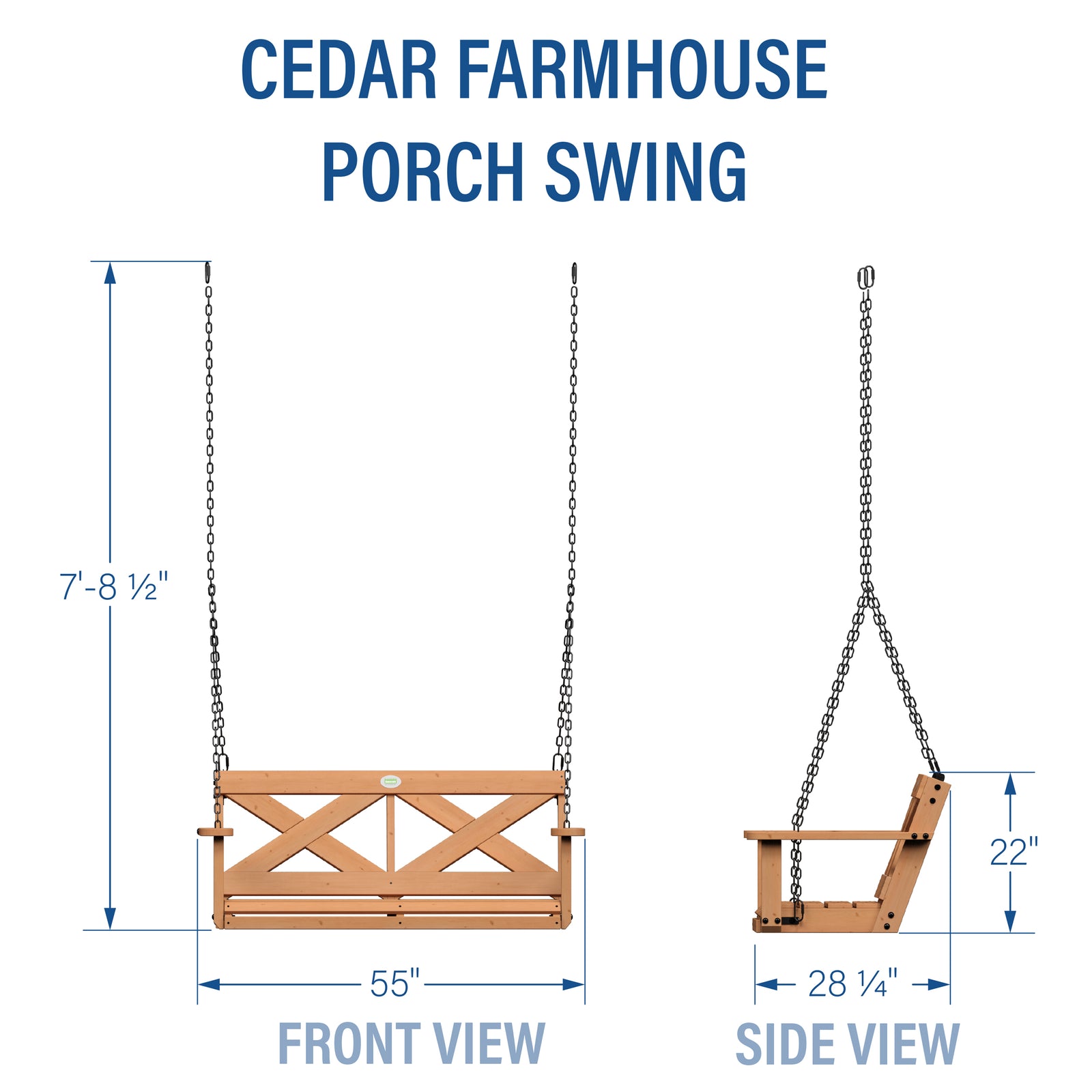 Cedar Farmhouse Porch Swing Light Brown — footprint and dimensions