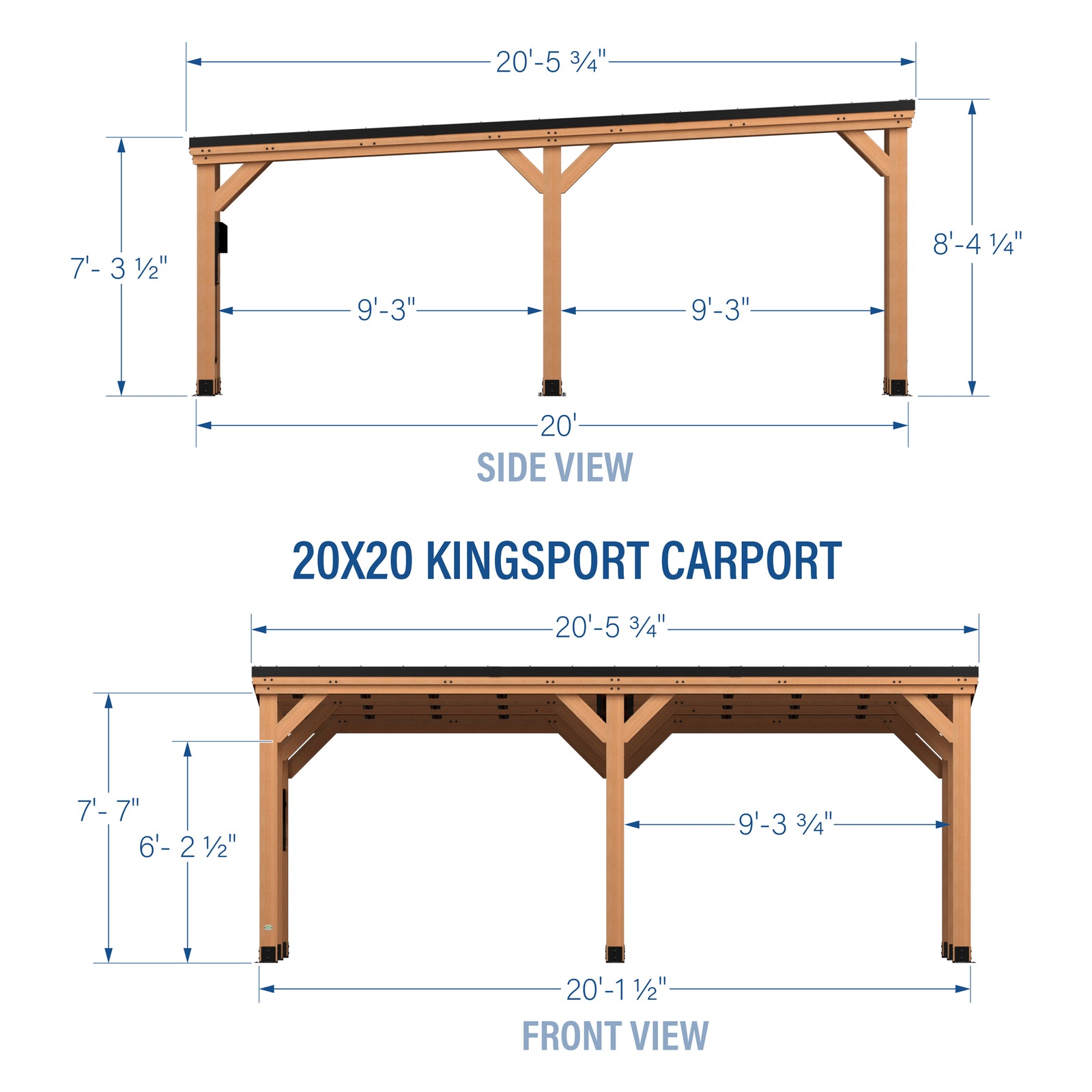 20x20 Kingsport Carport — footprint and dimensions