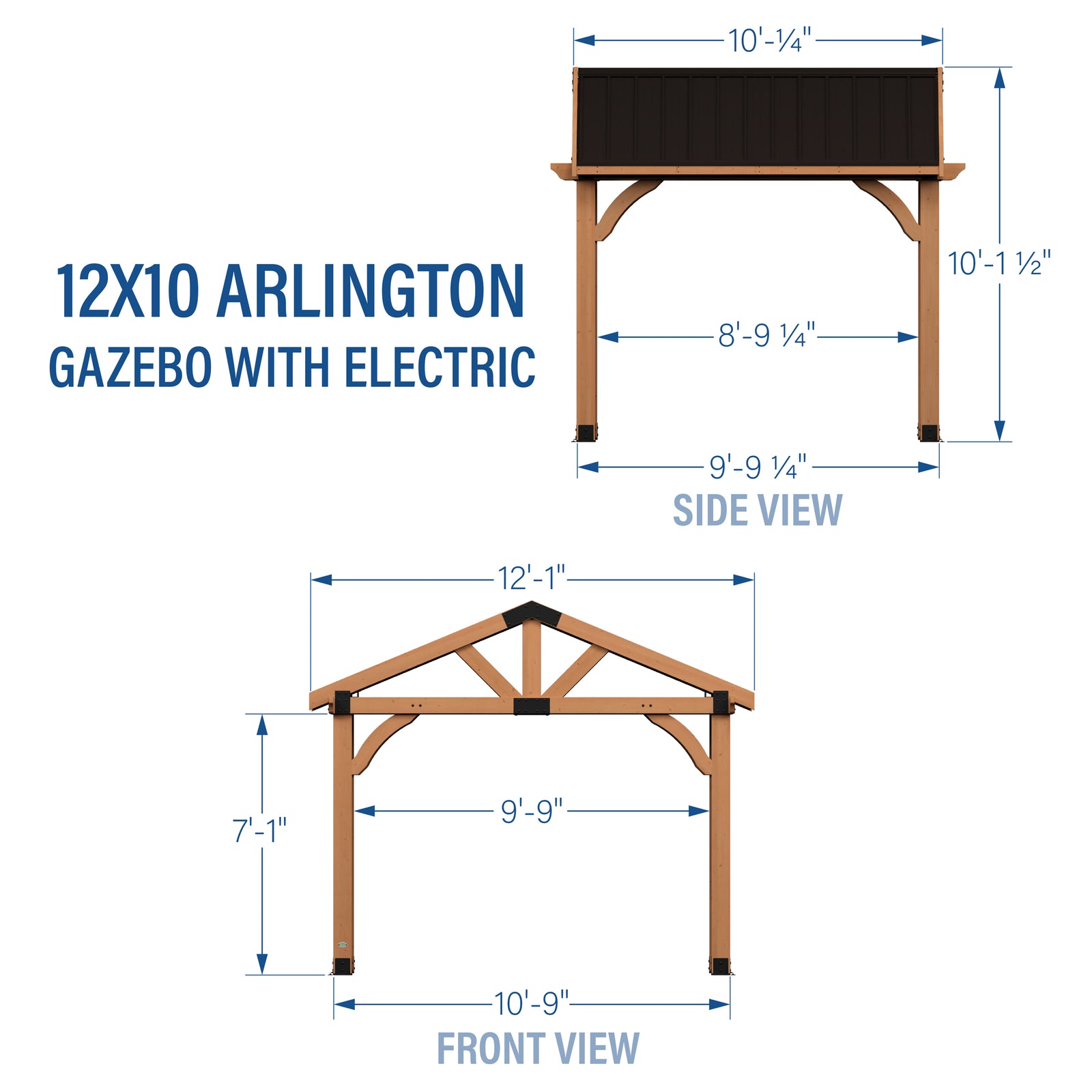 12x10 Arlington Gazebo with Electric - Lt Brown — footprint and dimensions
