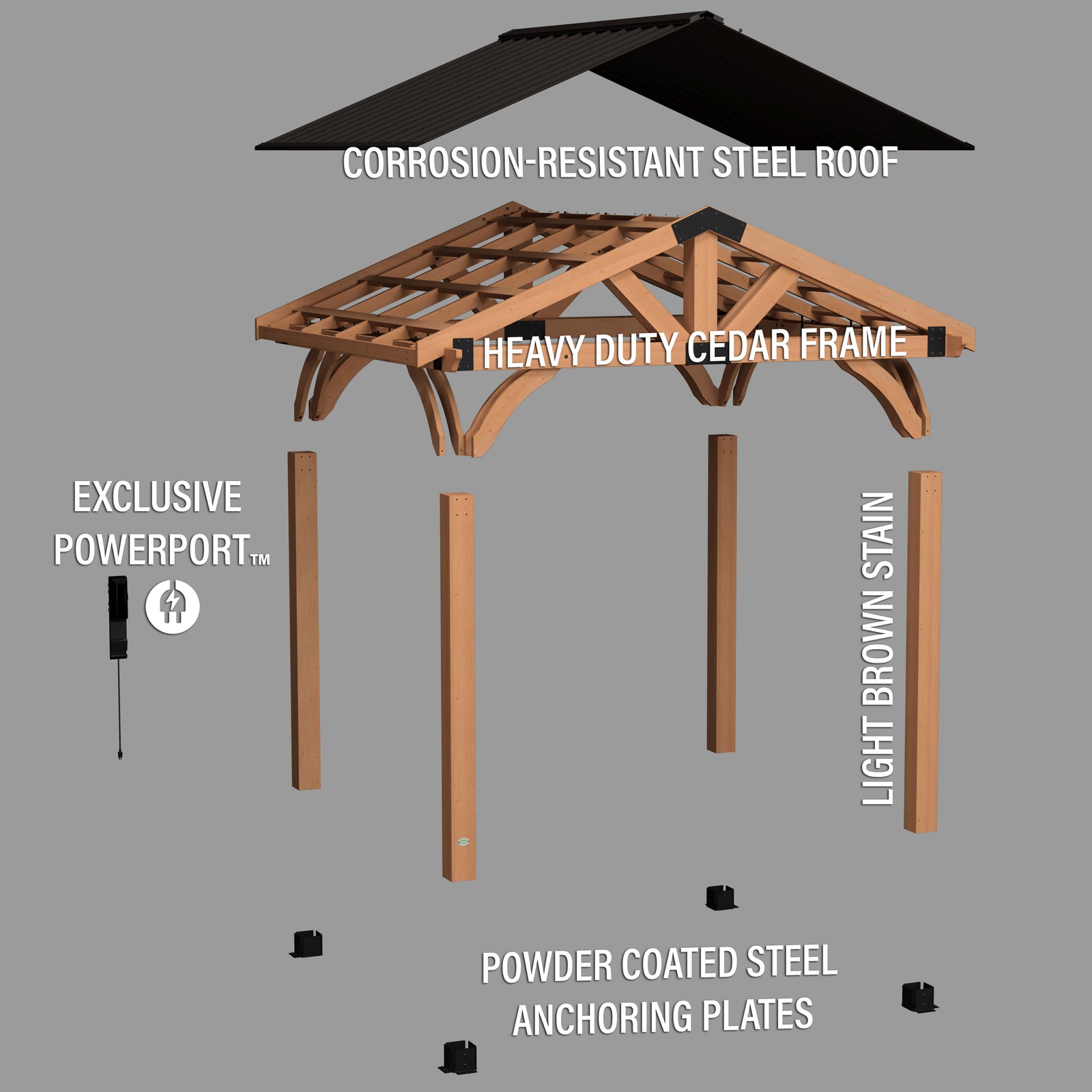 12x10 Arlington Gazebo with Electric - Lt Brown — manufacturer photo 11