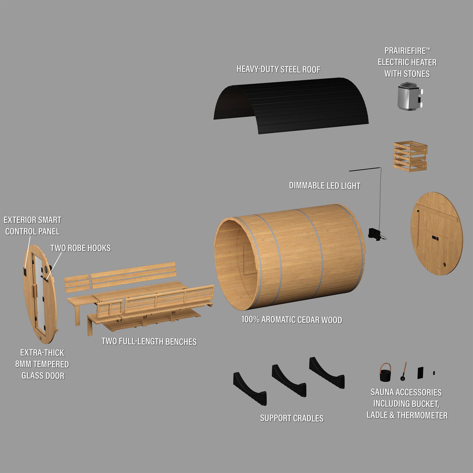 Paxton Outdoor Barrel Sauna with Porch 4-6 Person — footprint and dimensions