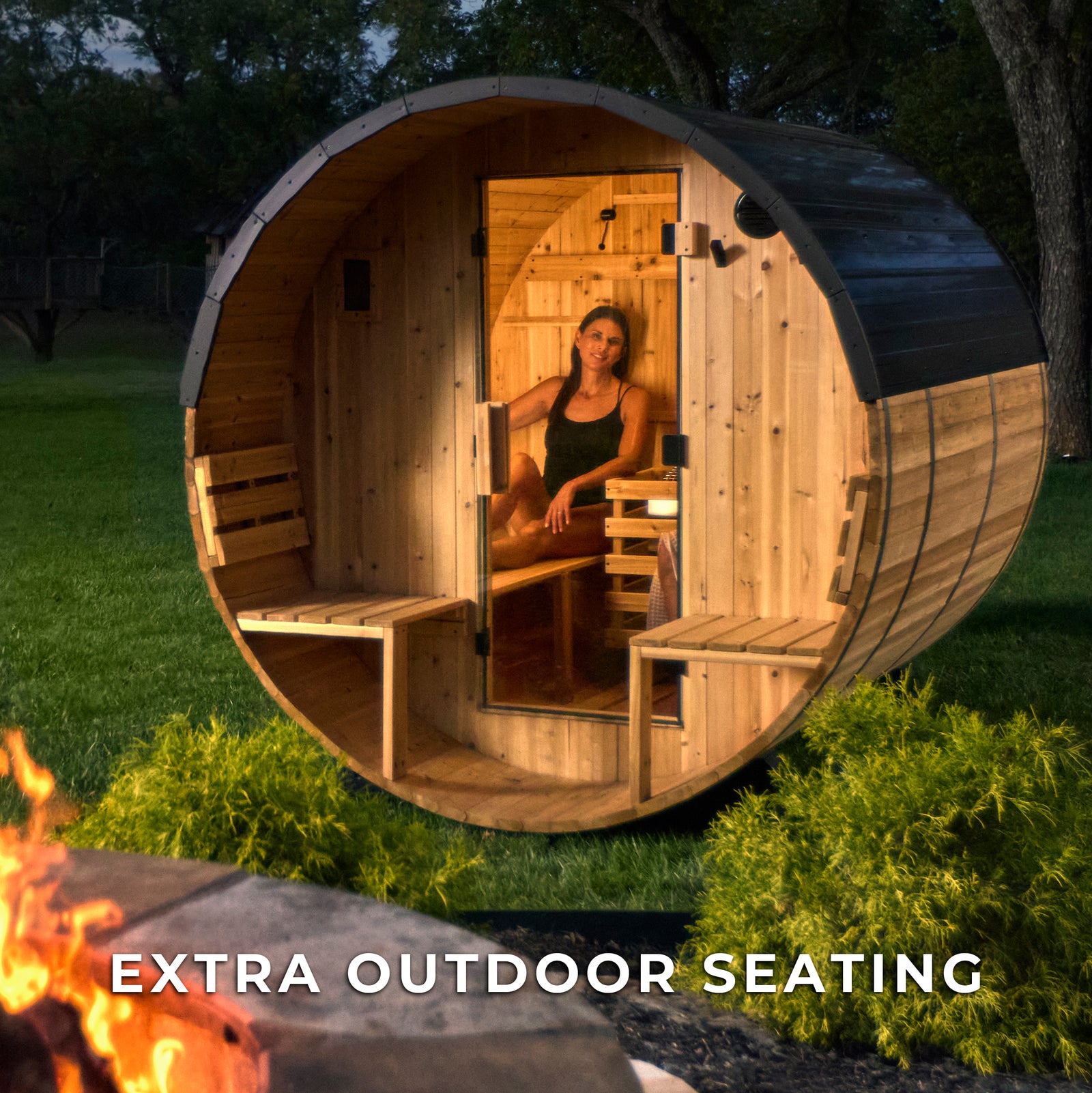 Paxton Outdoor Barrel Sauna with Porch 2-4 Person — manufacturer photo 11