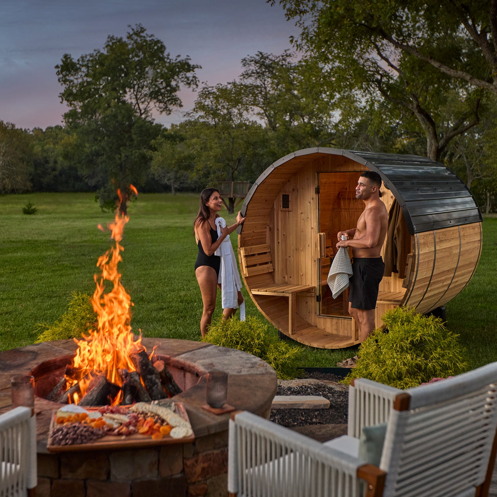 Paxton Outdoor Barrel Sauna with Porch 2-4 Person — manufacturer photo 13
