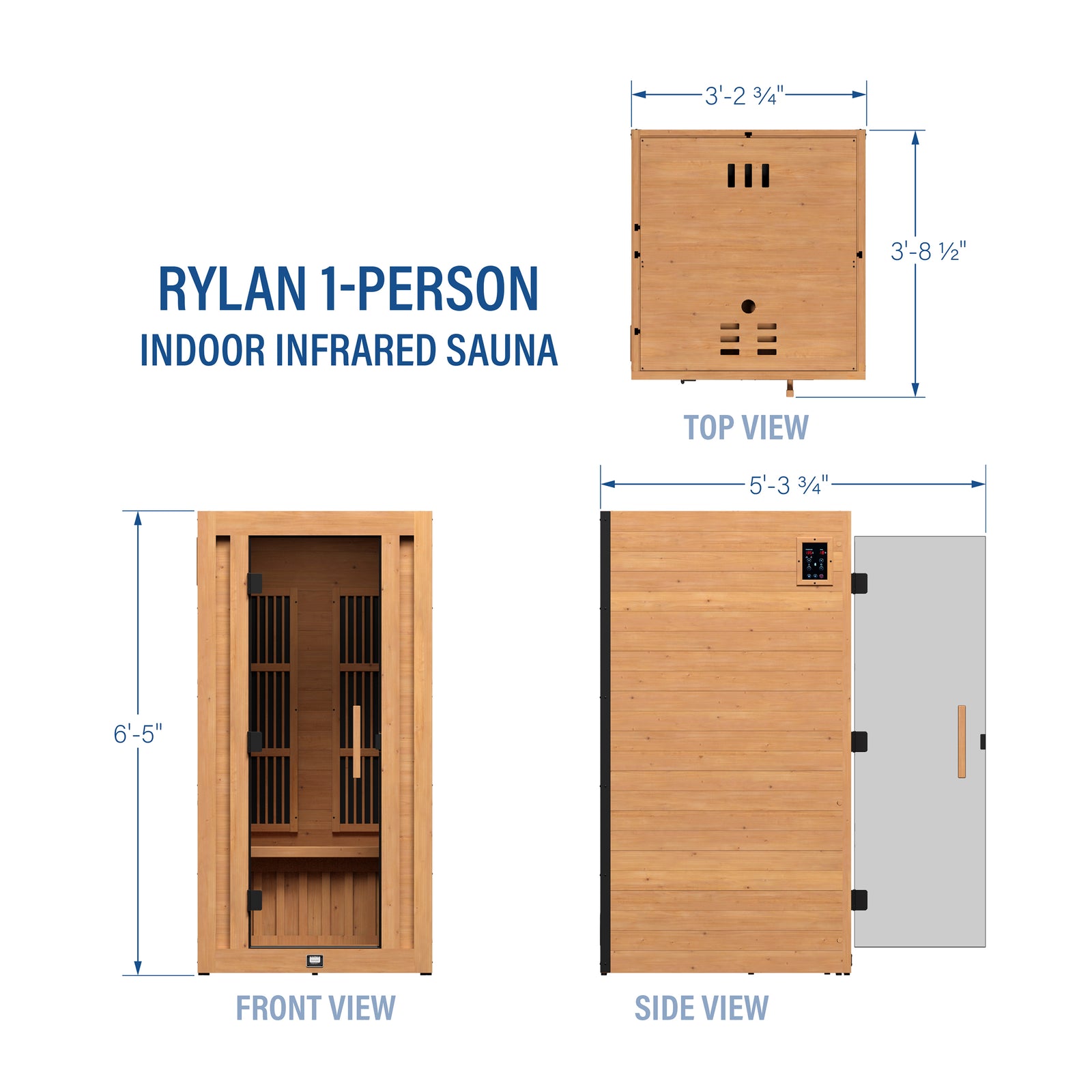 Rylan Indoor Infrared Sauna 1 Person — footprint and dimensions