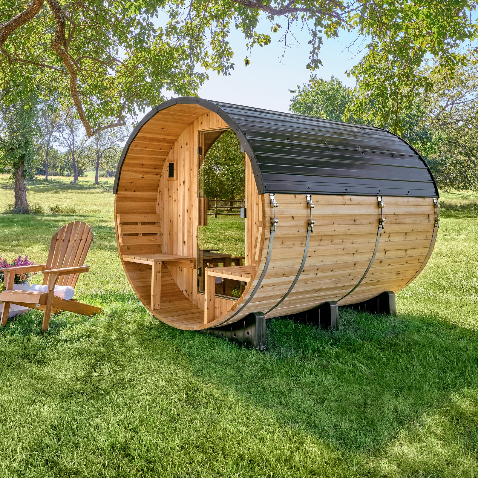 Paxton Outdoor Barrel Sauna with Porch 4-6 Person — manufacturer photo 1