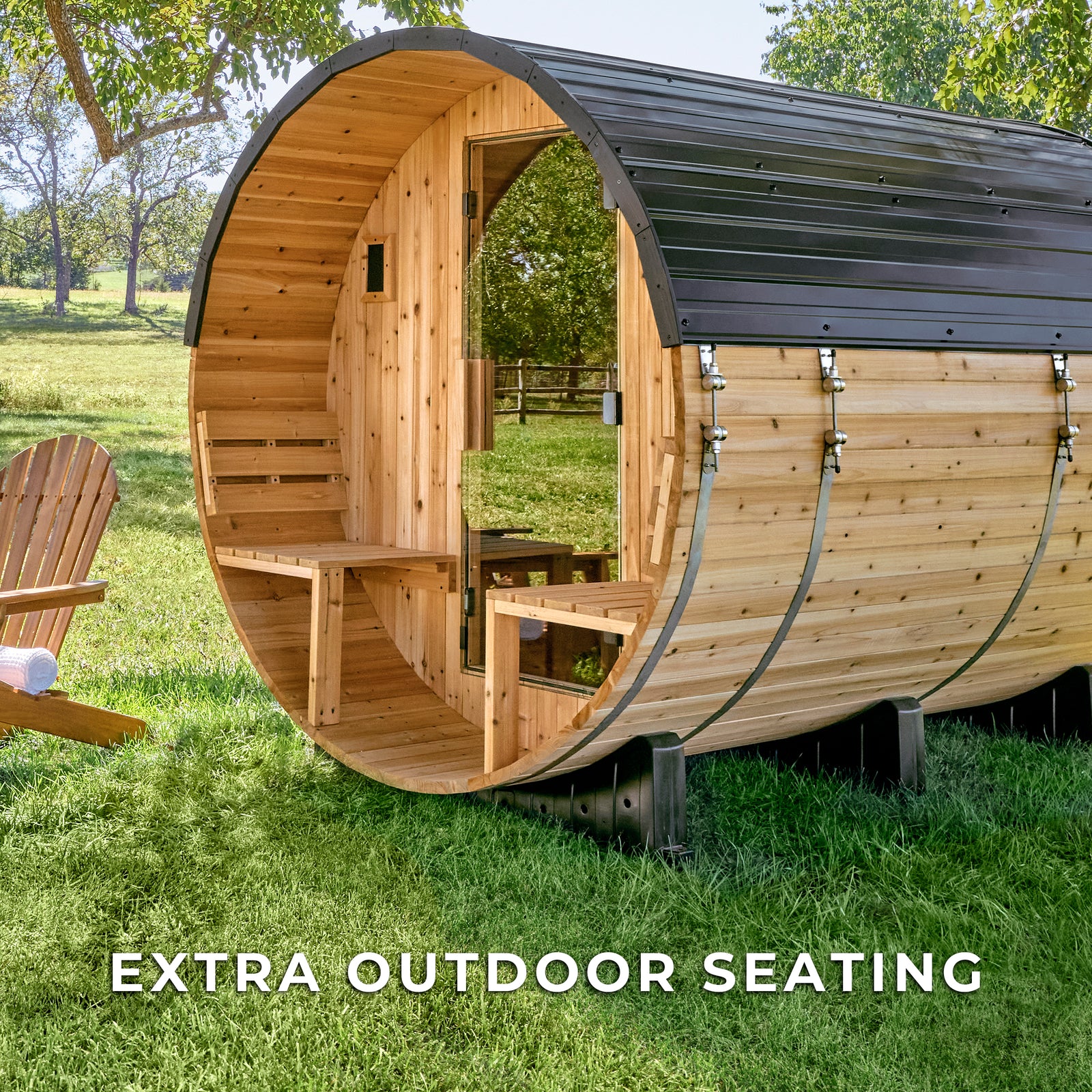 Paxton Outdoor Barrel Sauna with Porch 4-6 Person — manufacturer photo 9