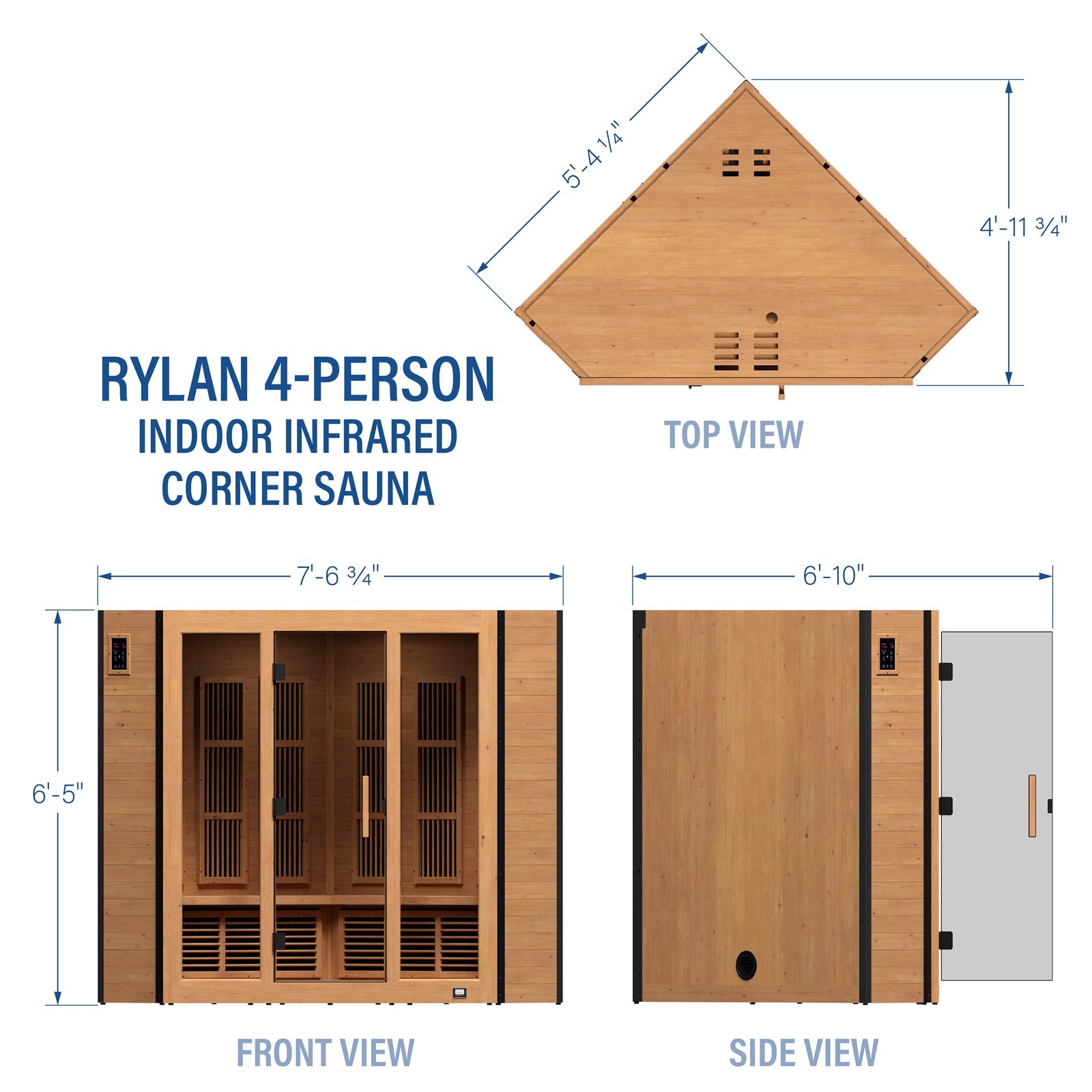 Rylan Indoor Infrared Corner Sauna 4 Person — footprint and dimensions