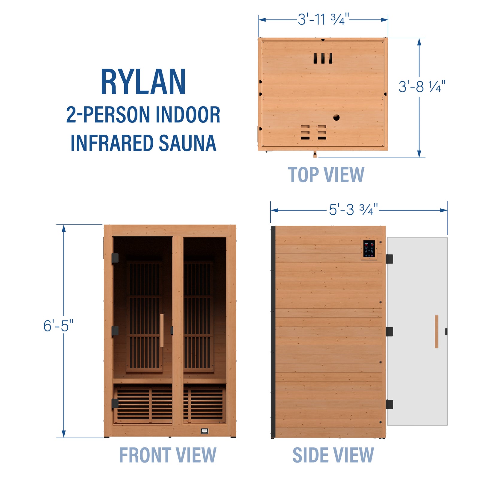 Rylan Indoor Infrared Sauna 2 Person — footprint and dimensions