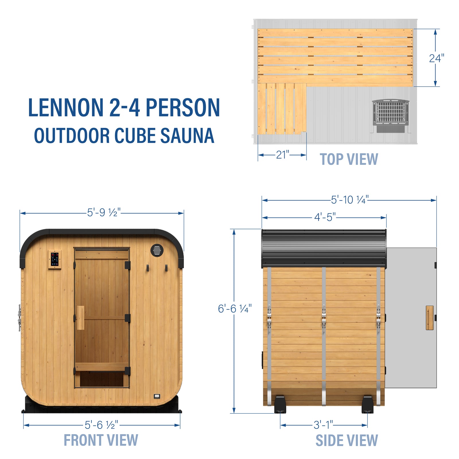 Lennon Outdoor Cube Sauna 2-4 Person — footprint and dimensions