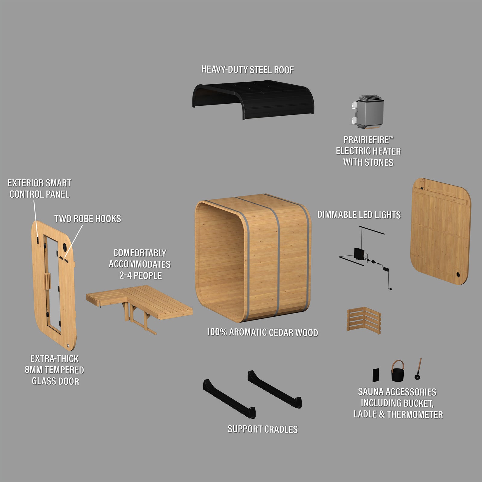 Lennon Outdoor Cube Sauna 2-4 Person — footprint and dimensions