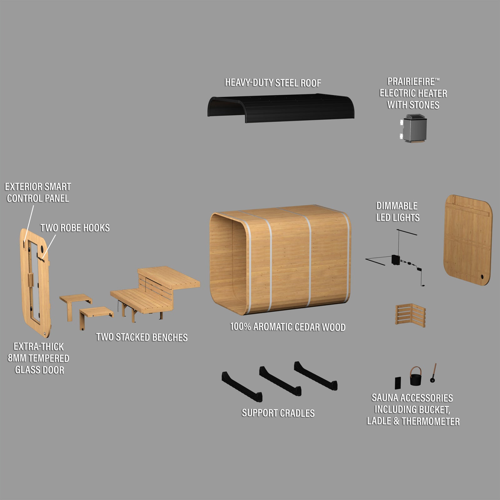 Lennon Outdoor Cube Sauna with Porch 4-6 Person — footprint and dimensions