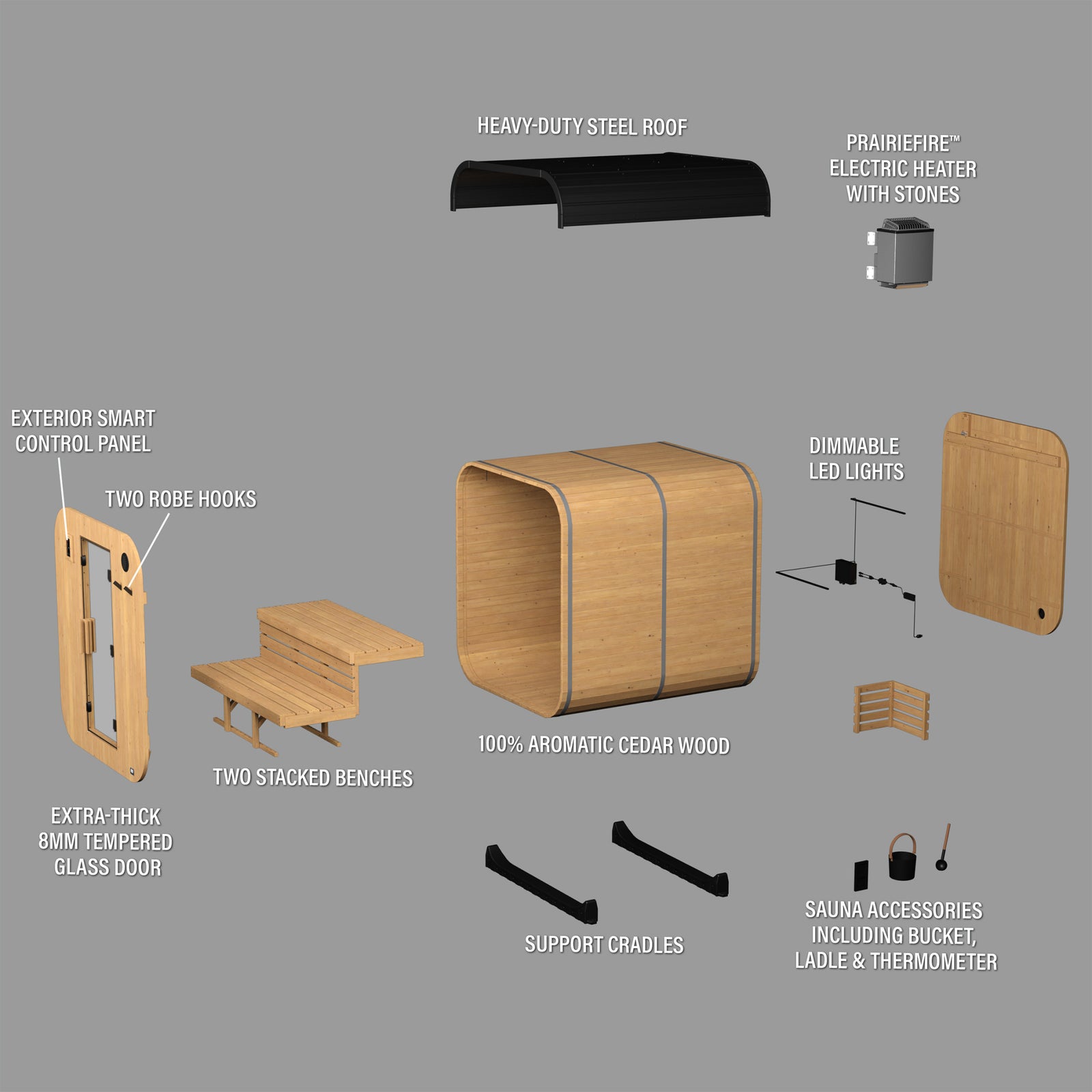 Lennon Outdoor Cube Sauna 4-6 Person — footprint and dimensions