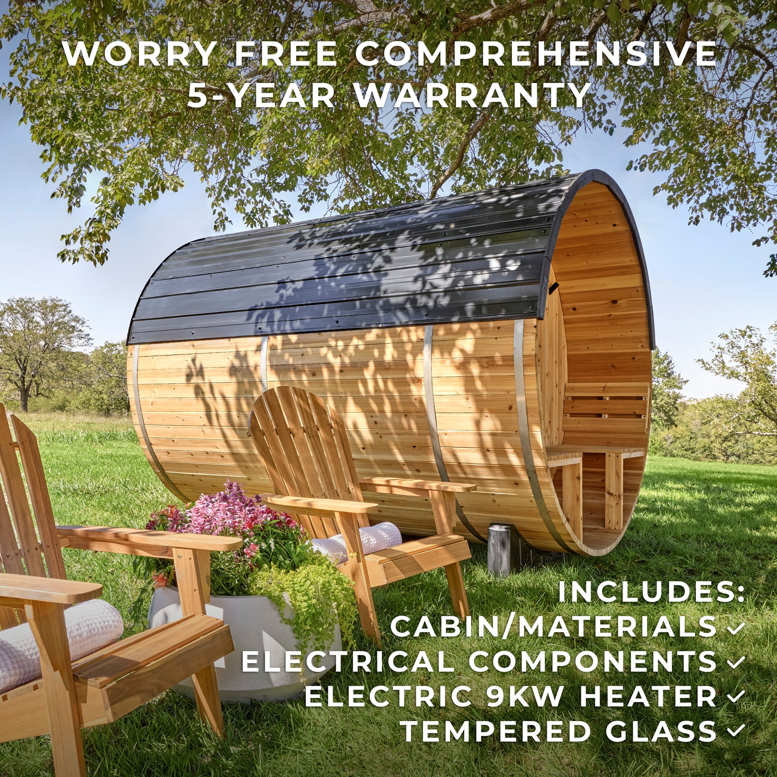 Paxton Outdoor Barrel Sauna with Porch 4-6 Person — manufacturer photo 3
