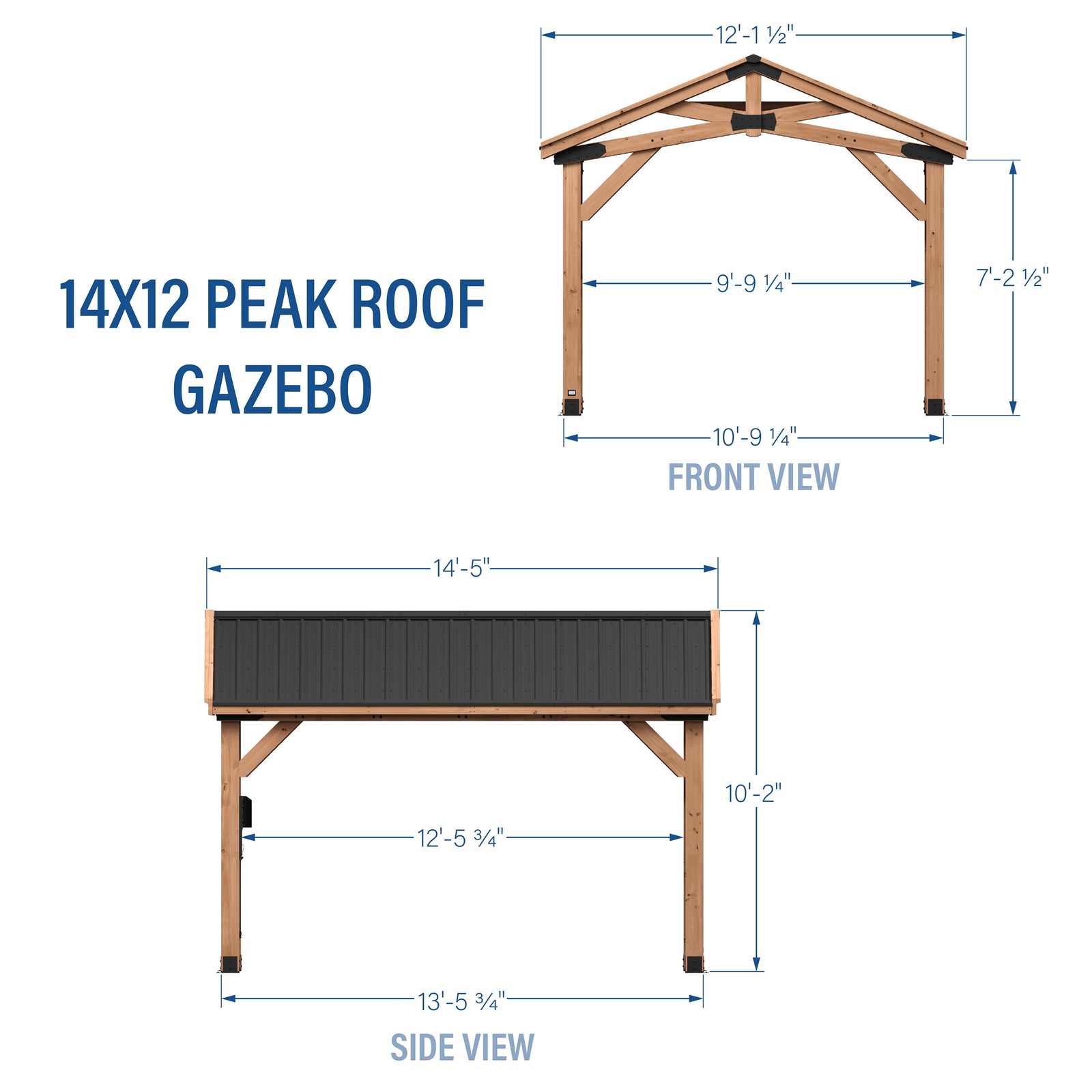 14x12 Peak Roof Gazebo — footprint and dimensions