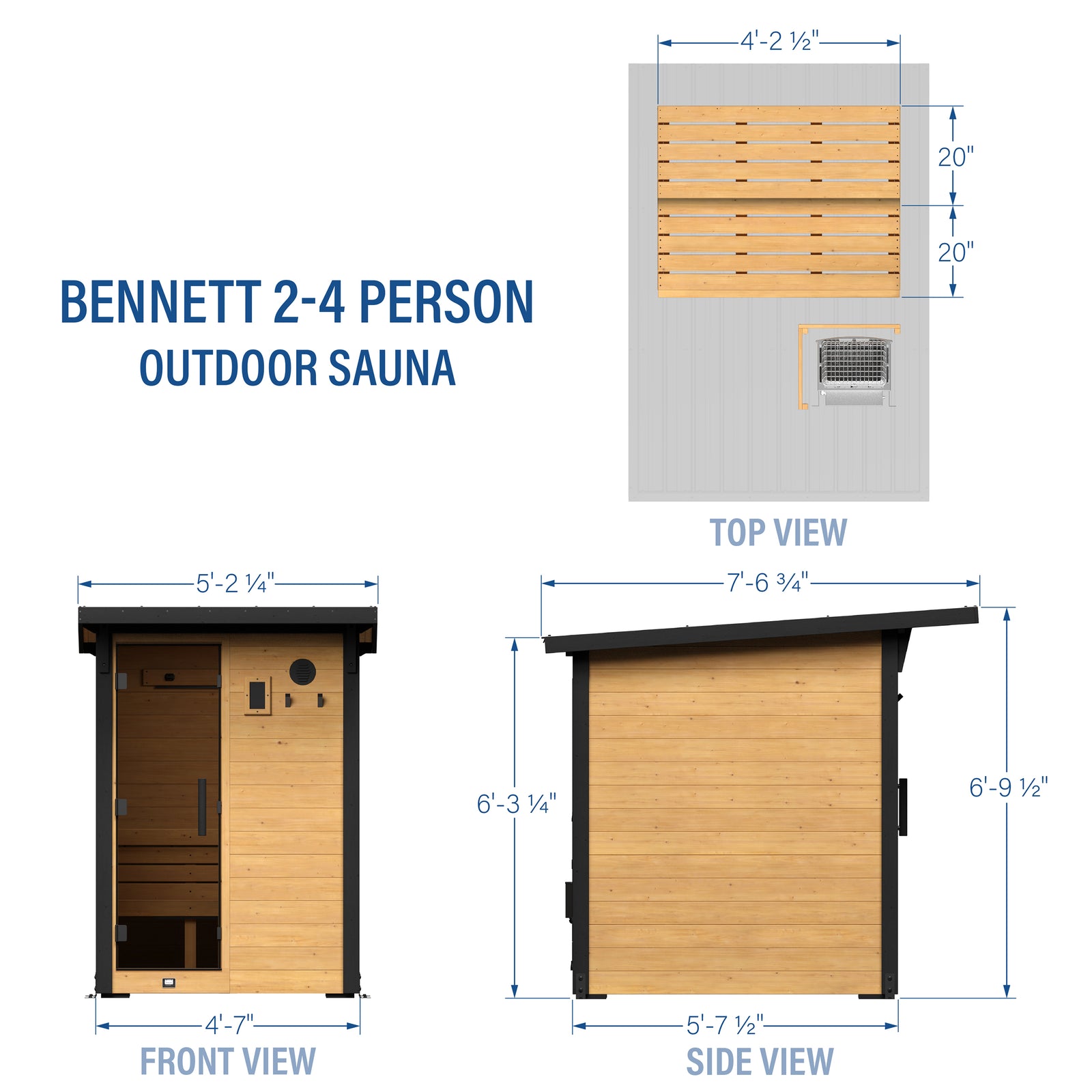 Bennett Outdoor Cabin Sauna 2-4 Person — footprint and dimensions