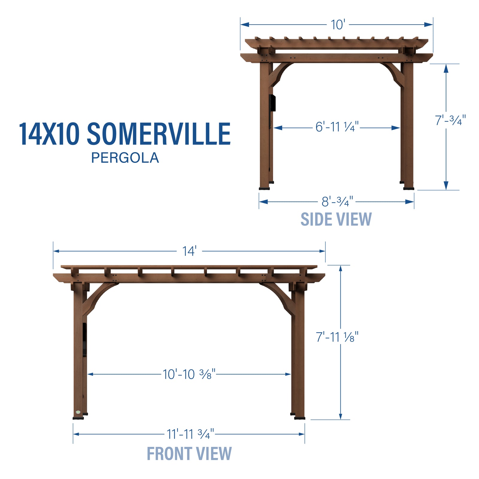 14x10 Somerville Pergola - Walnut Stain — footprint and dimensions