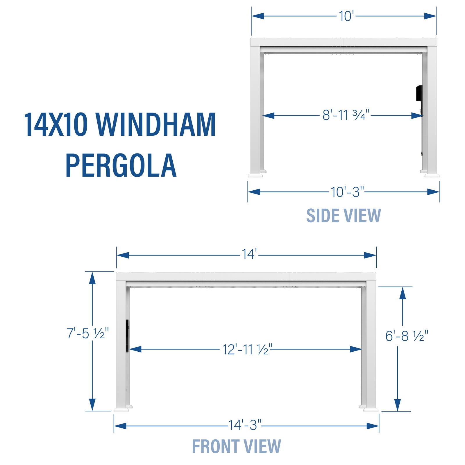 14x10 Windham Modern Steel Pergola With Sail Shade Soft Canopy — footprint and dimensions