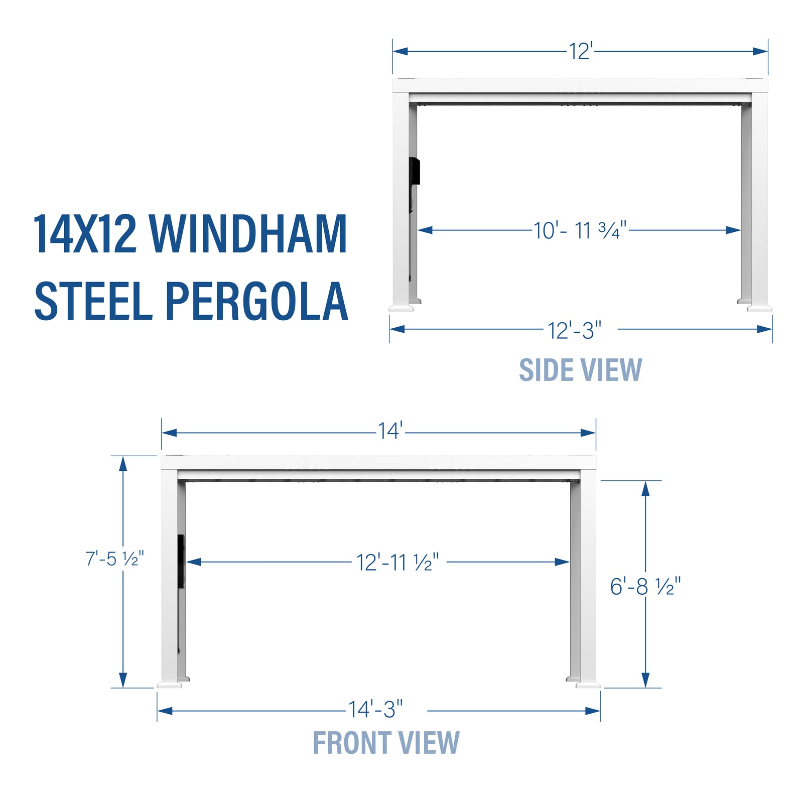 14x12 Windham Modern Steel Pergola With Sail Shade Soft Canopy — footprint and dimensions