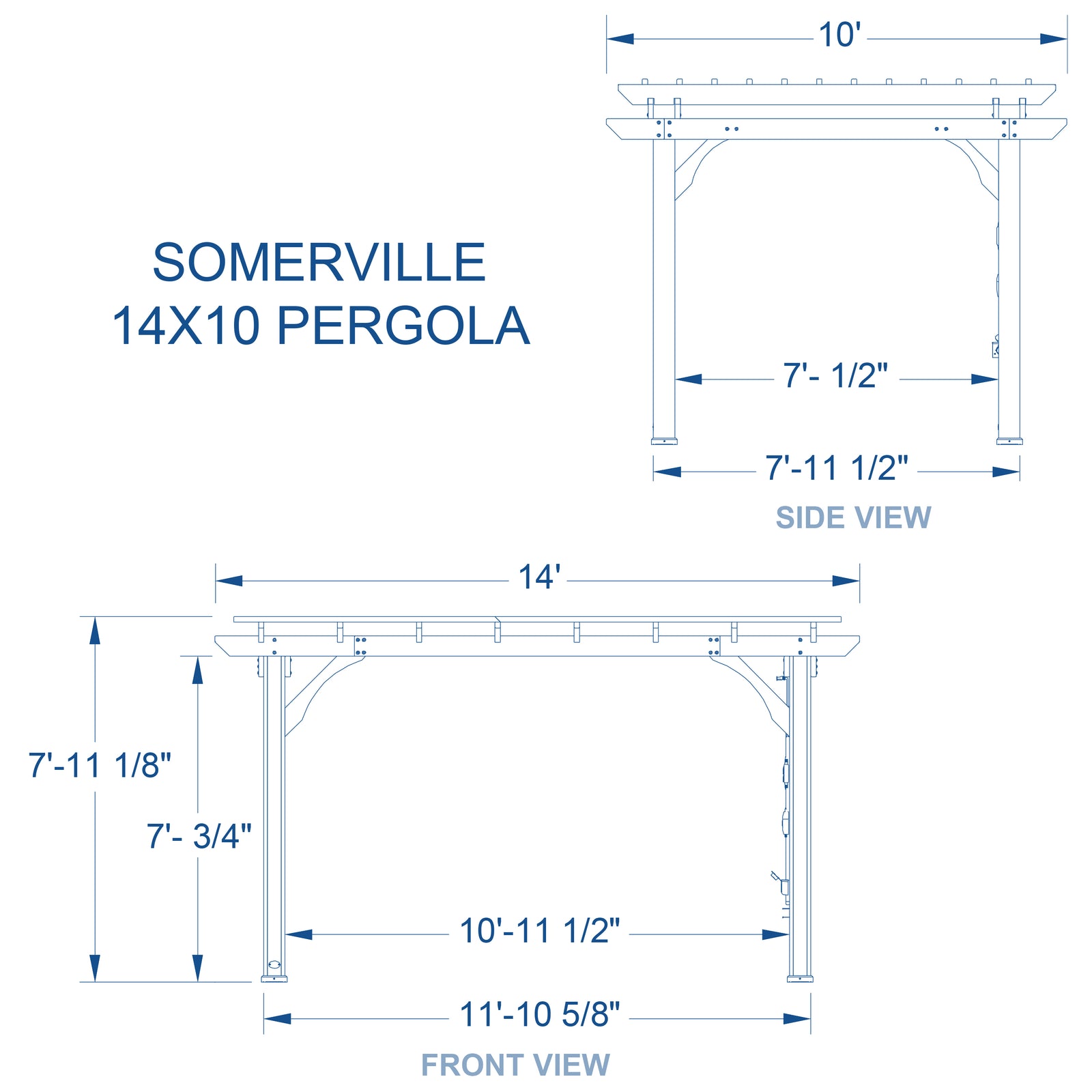 14x10 Somerville Pergola - Barnwood Stain — footprint and dimensions