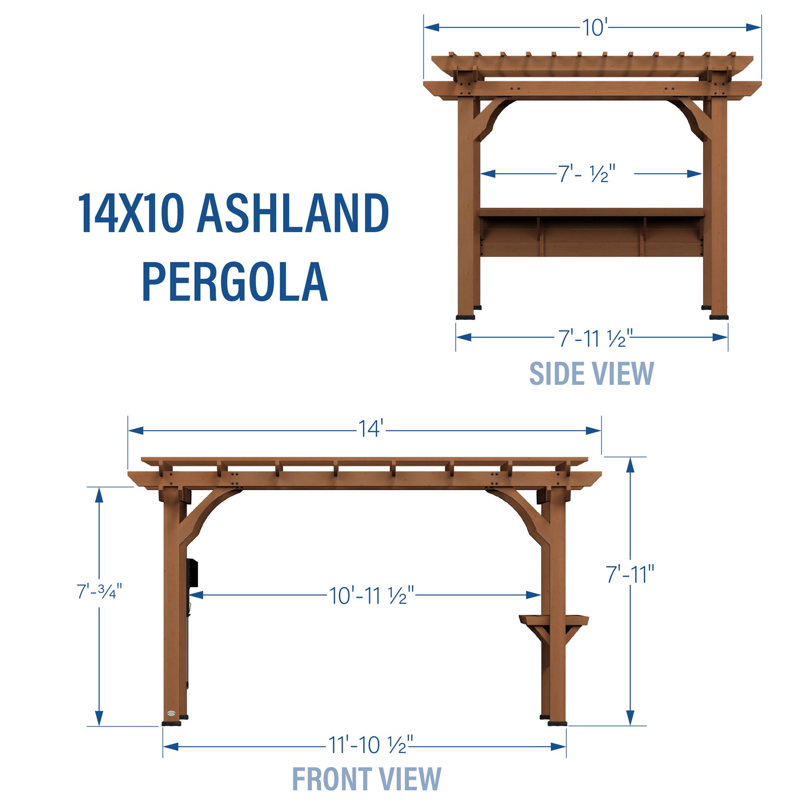 14x10 Ashland Pergola — footprint and dimensions