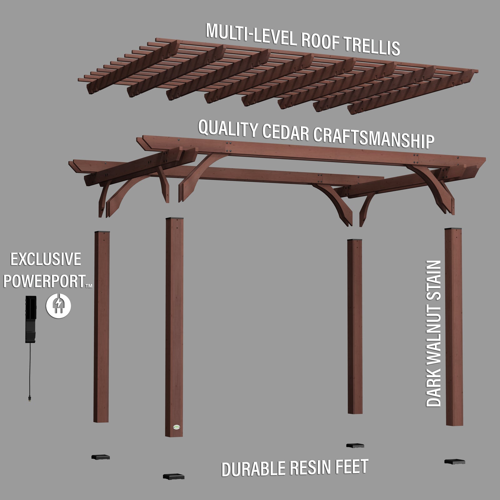 14x10 Somerville Pergola - Walnut Stain — manufacturer image 9