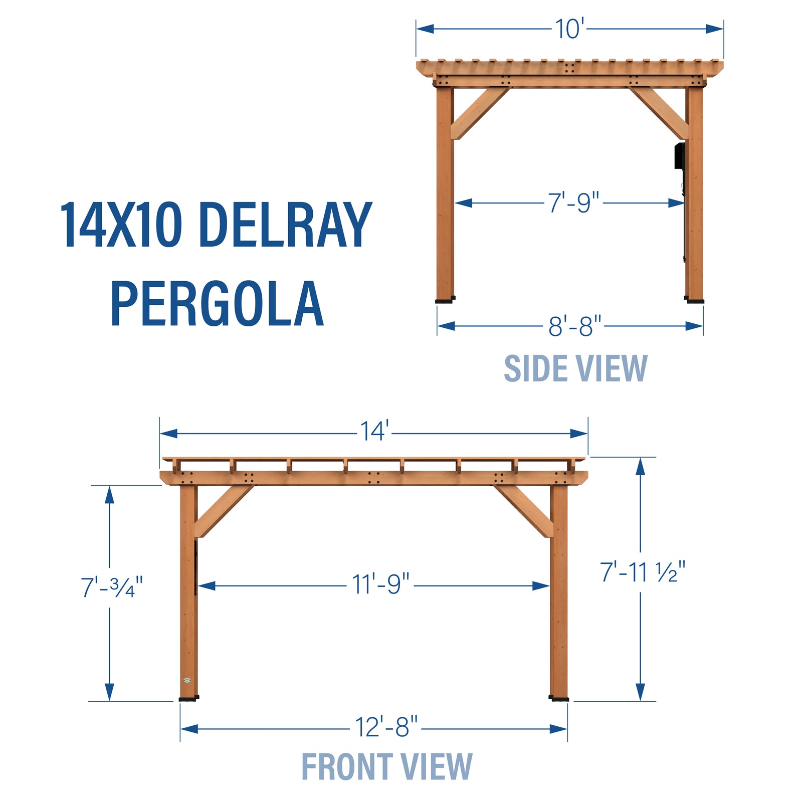 14x10 Delray Pergola — footprint and dimensions