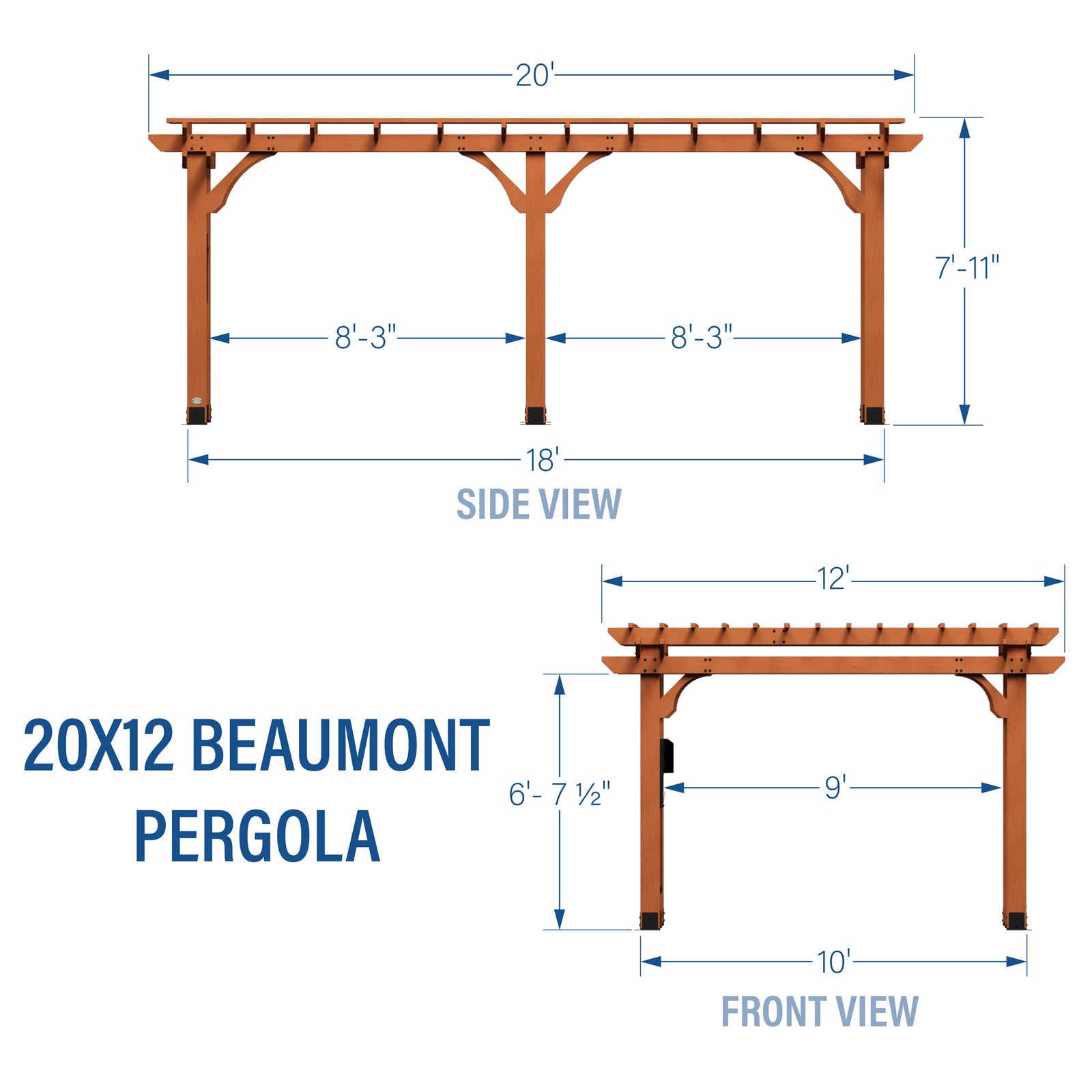 20x12 Beaumont Pergola — footprint and dimensions