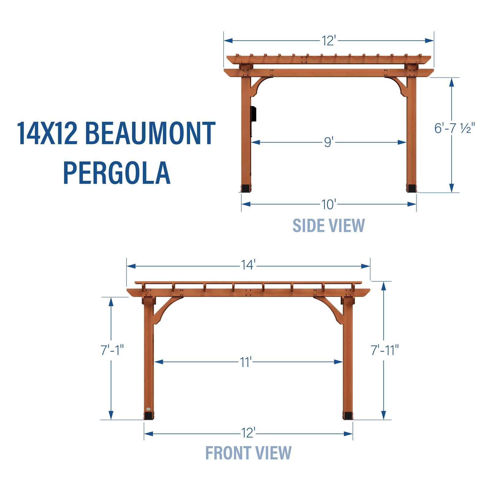 14x12 Beaumont Pergola — footprint and dimensions