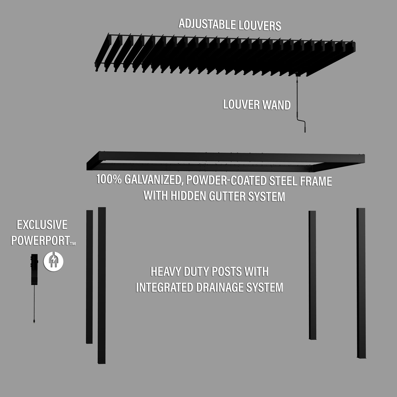 14x10 Sarasota Steel Louvered Pergola — manufacturer image 12