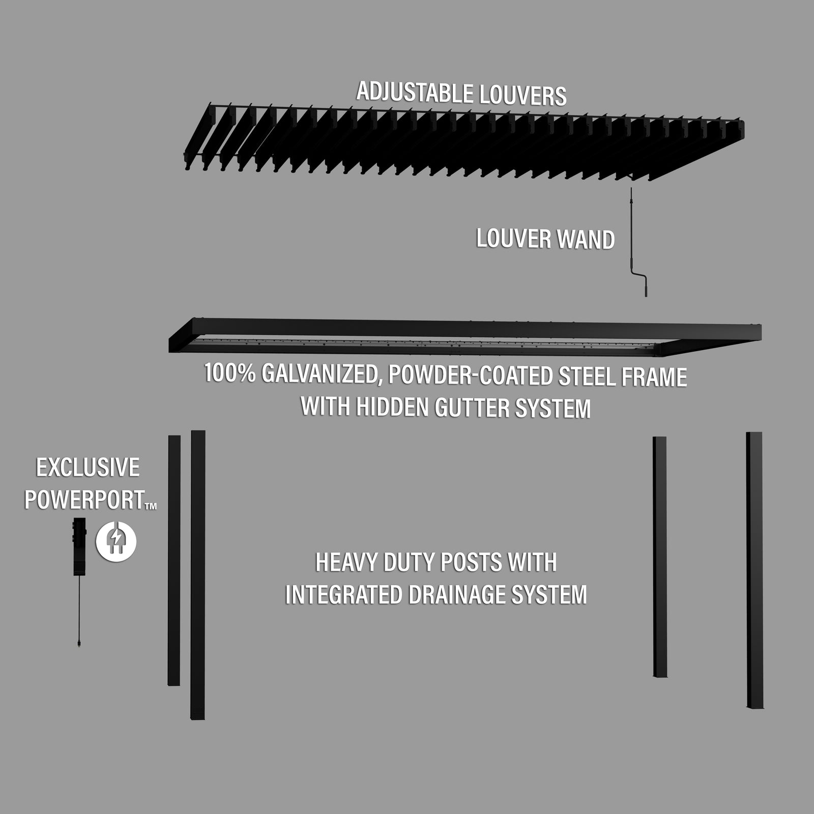 16x10 Sarasota Steel Louvered Pergola — manufacturer image 12
