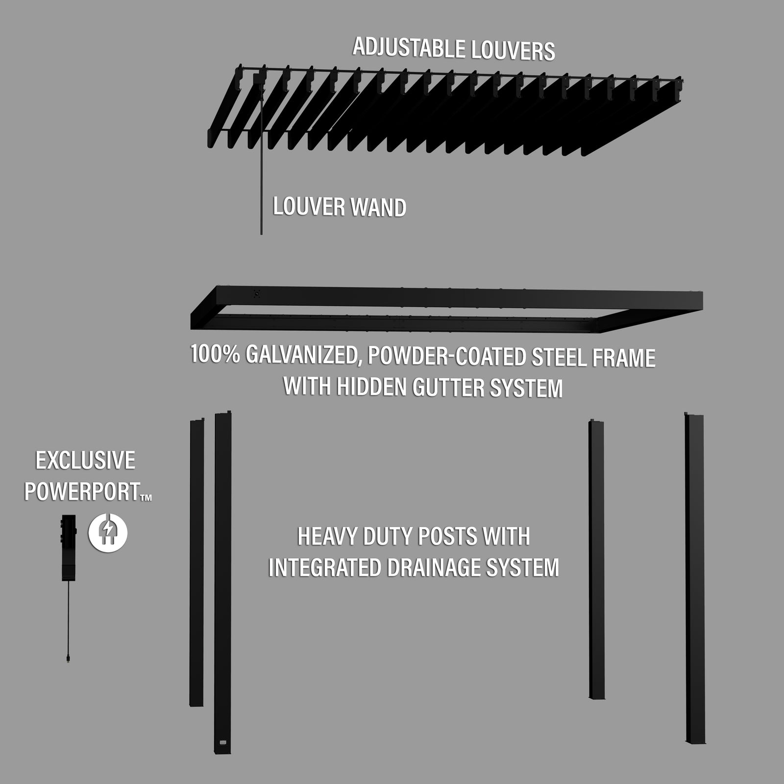 12x10 Sarasota Steel Louvered Pergola — manufacturer image 13