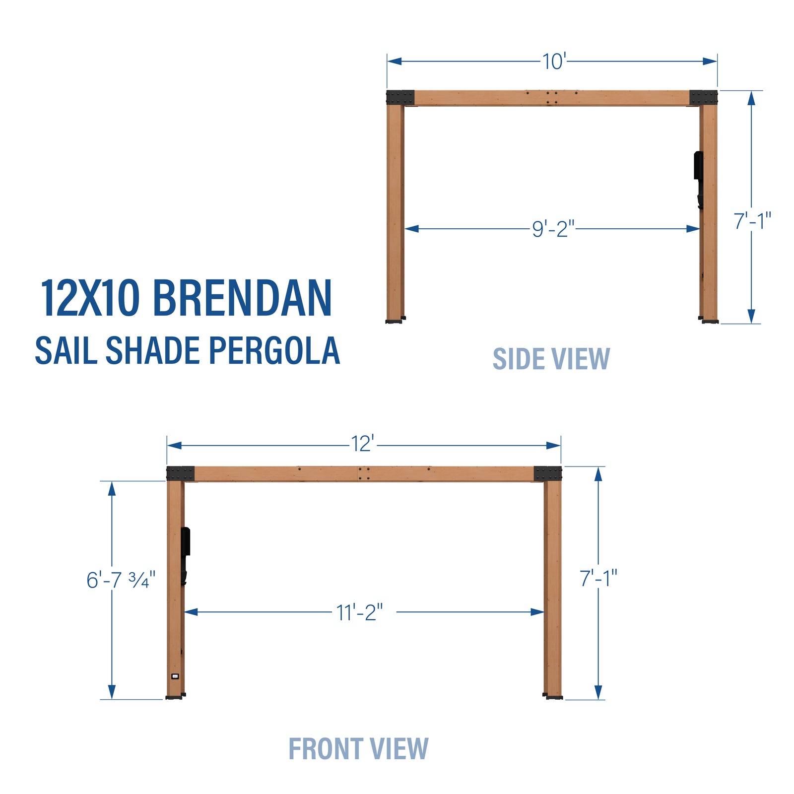 12x10 Brendan Sail Shade Pergola — footprint and dimensions