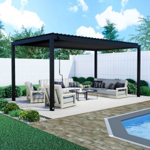 18x10 Sarasota Steel Louvered Pergola — manufacturer image 1