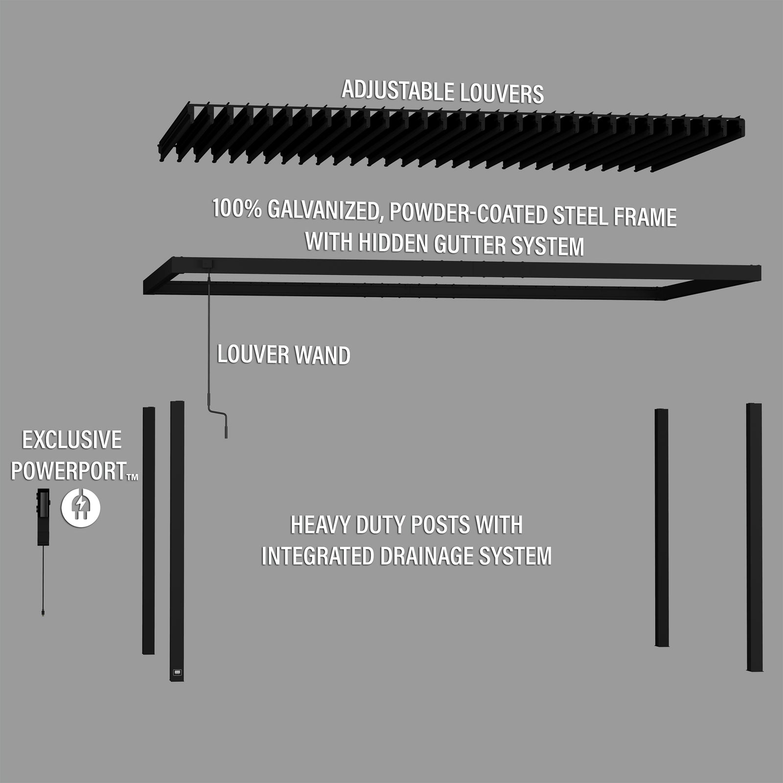 18x10 Sarasota Steel Louvered Pergola — manufacturer image 11