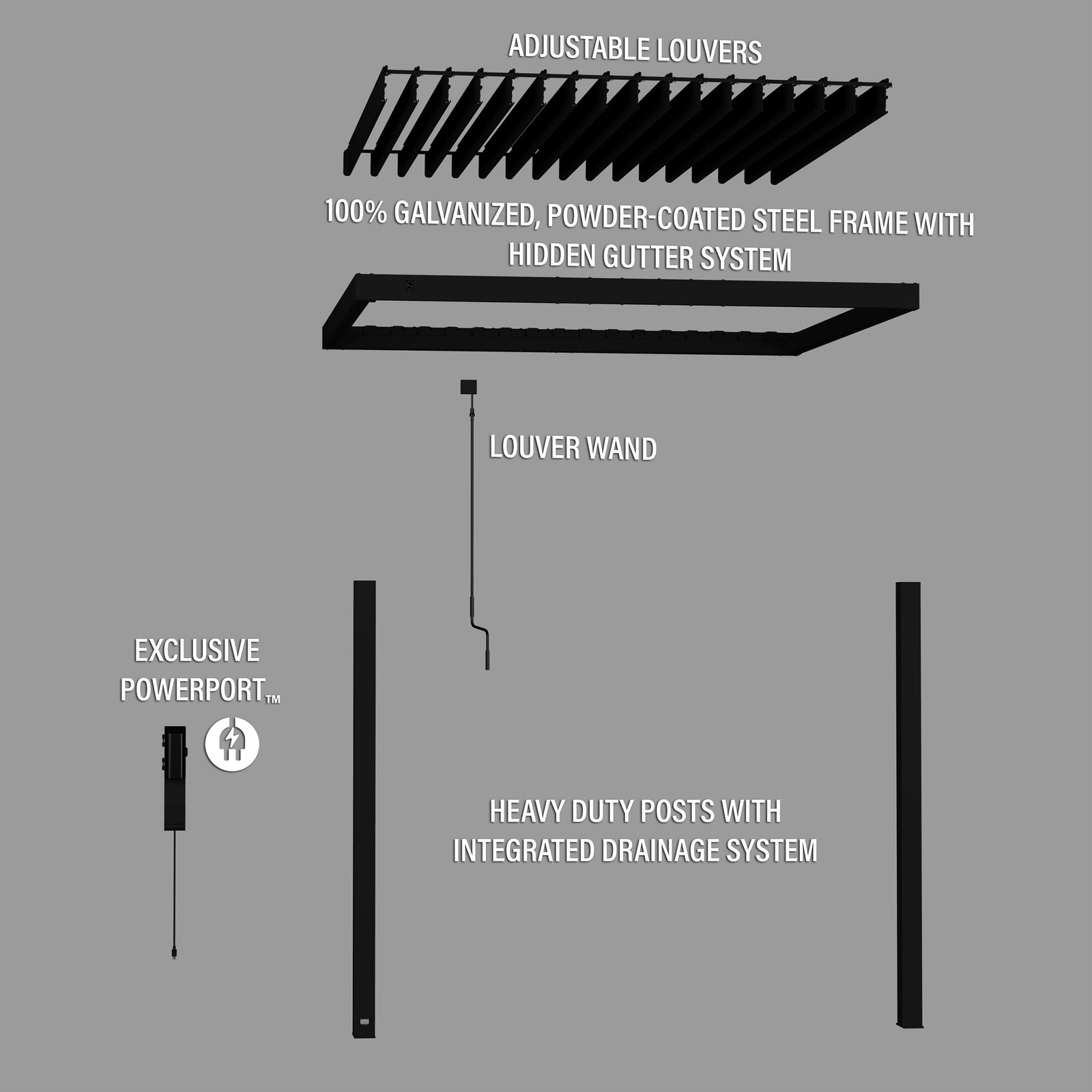 10x10 Evanston Wall Mounted Louvered Pergola — manufacturer image 12