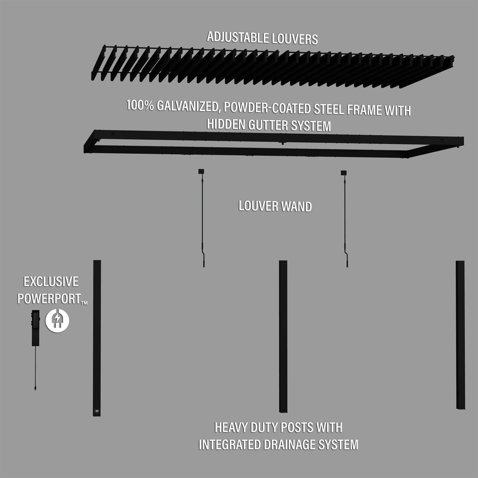 20x10 Evanston Wall Mounted Louvered Pergola — manufacturer image 12