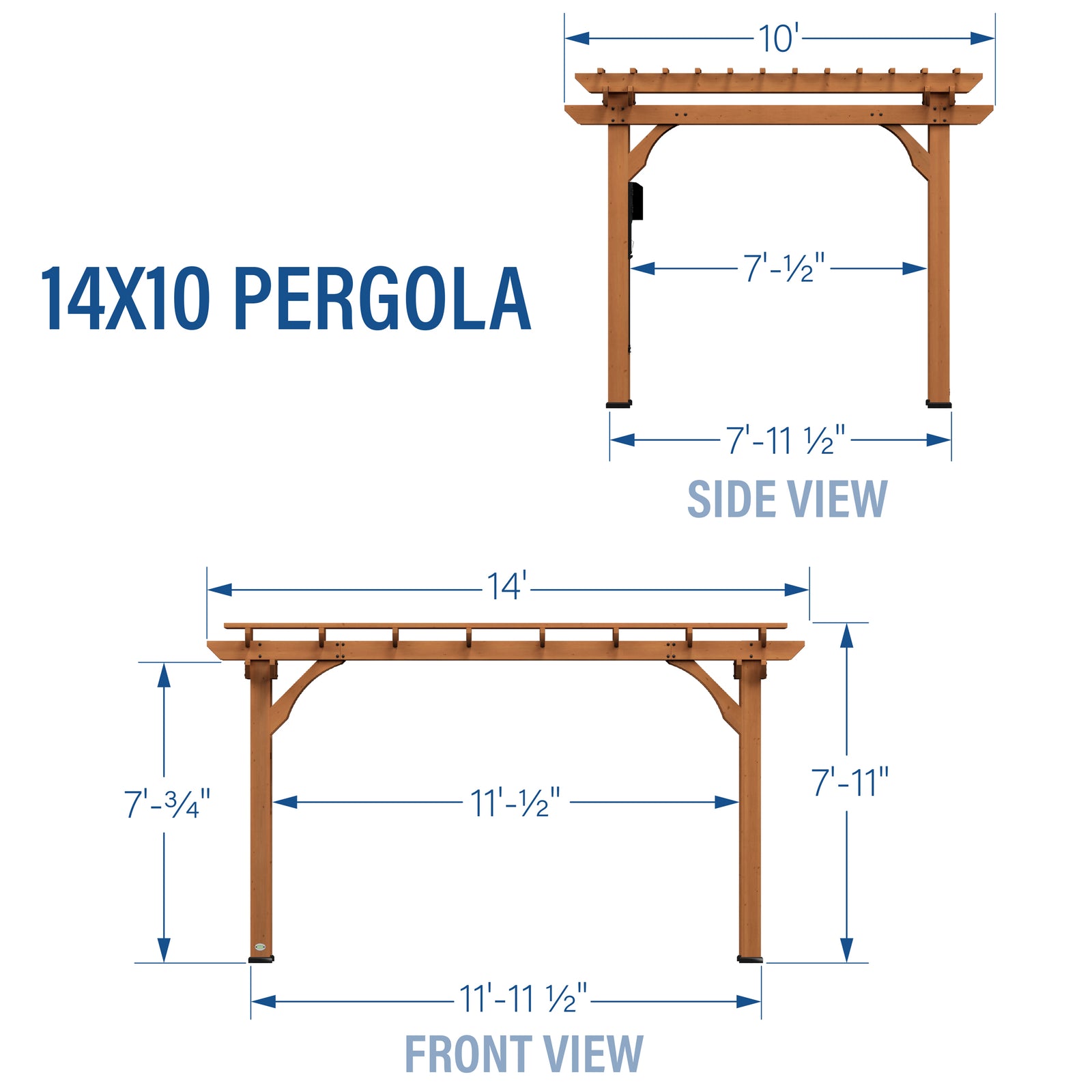 14x10 Beaumont Pergola — footprint and dimensions