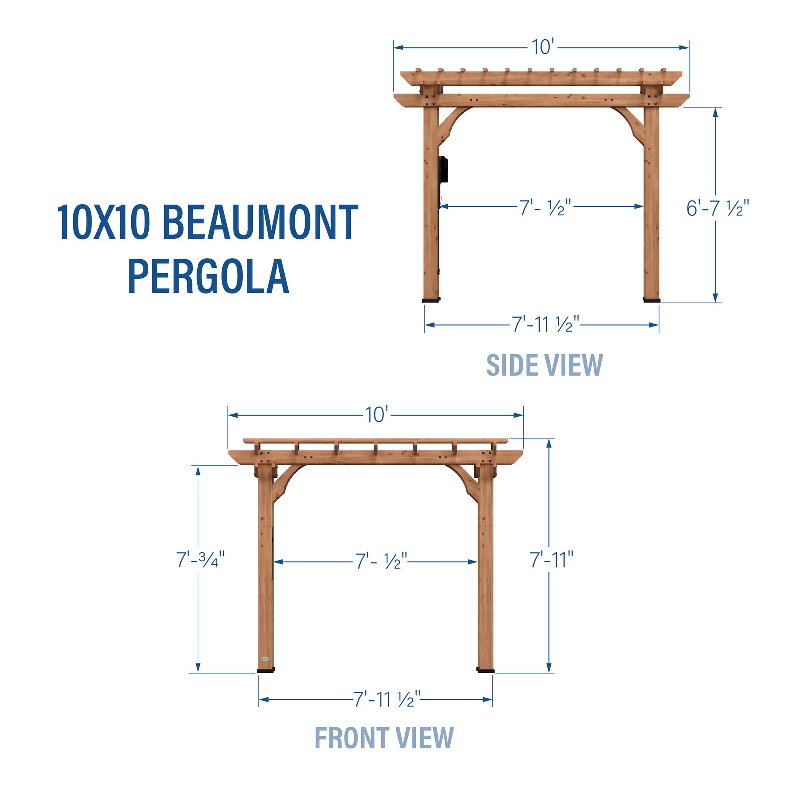 10x10 Beaumont Pergola — footprint and dimensions