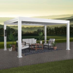 14x12 Windham Modern Steel Pergola With Sail Shade Soft Canopy — manufacturer image 1