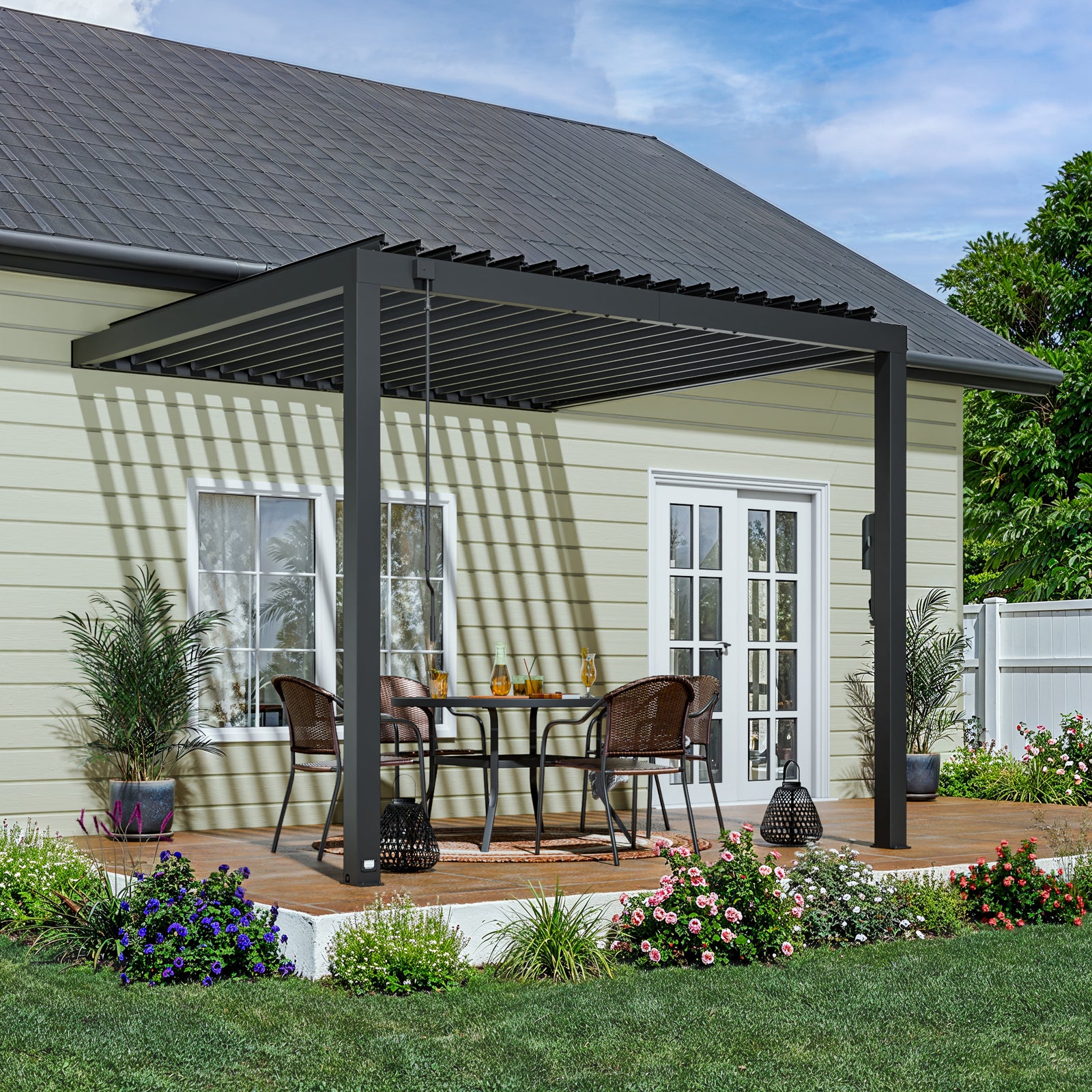 10x10 Evanston Wall Mounted Louvered Pergola — manufacturer image 1